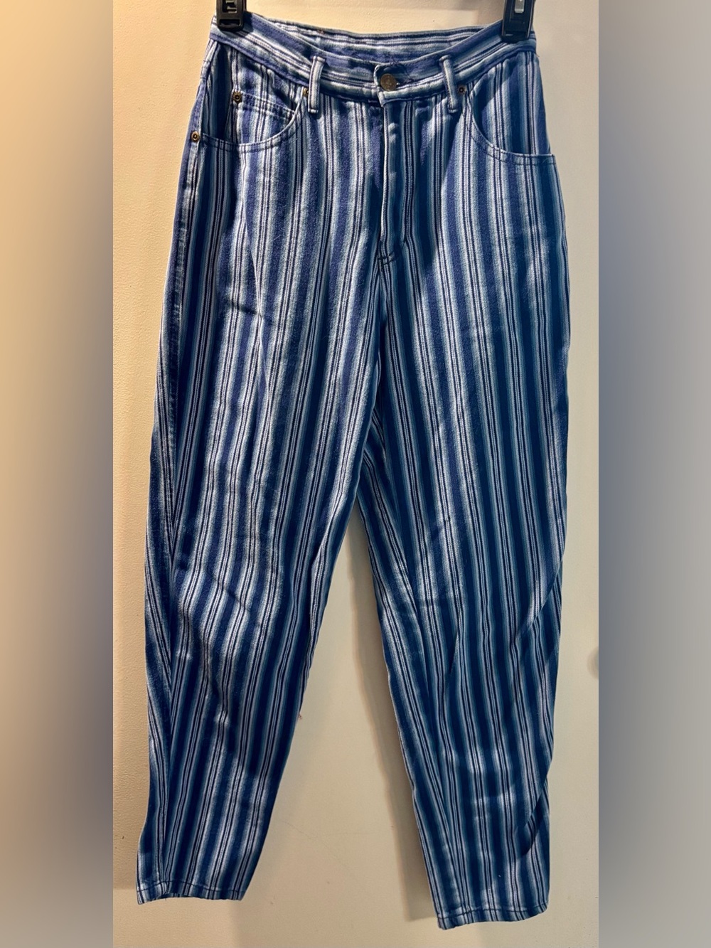 Vintage 90s Liz Wear Navy and White Striped Button-Down Pants